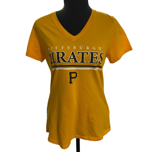 MLB Genuine Merchandise Yellow Pittsburgh Pirates V-Neck T-Shirt, Size M - Picture 1 of 6